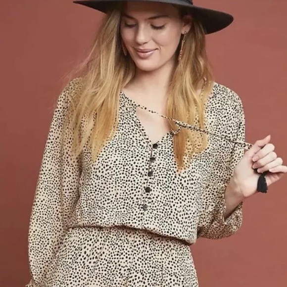 Anthropologie Beachgold Chelsea Romper Animal Print Tan/Black Spot Boho Sz XS - Picture 2 of 10